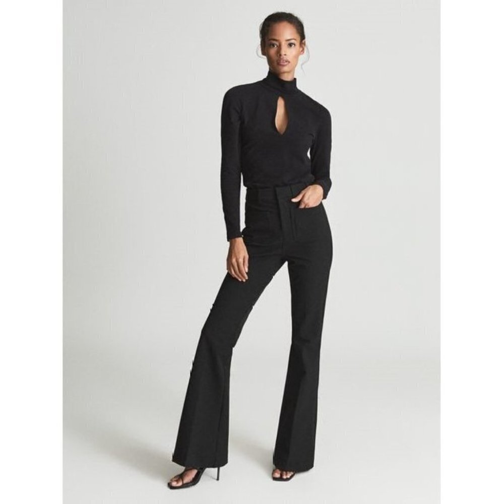 Nwt Reiss | Corrine High Neck Cut-Out Bodysuit In Black - Picture 2 of 12
